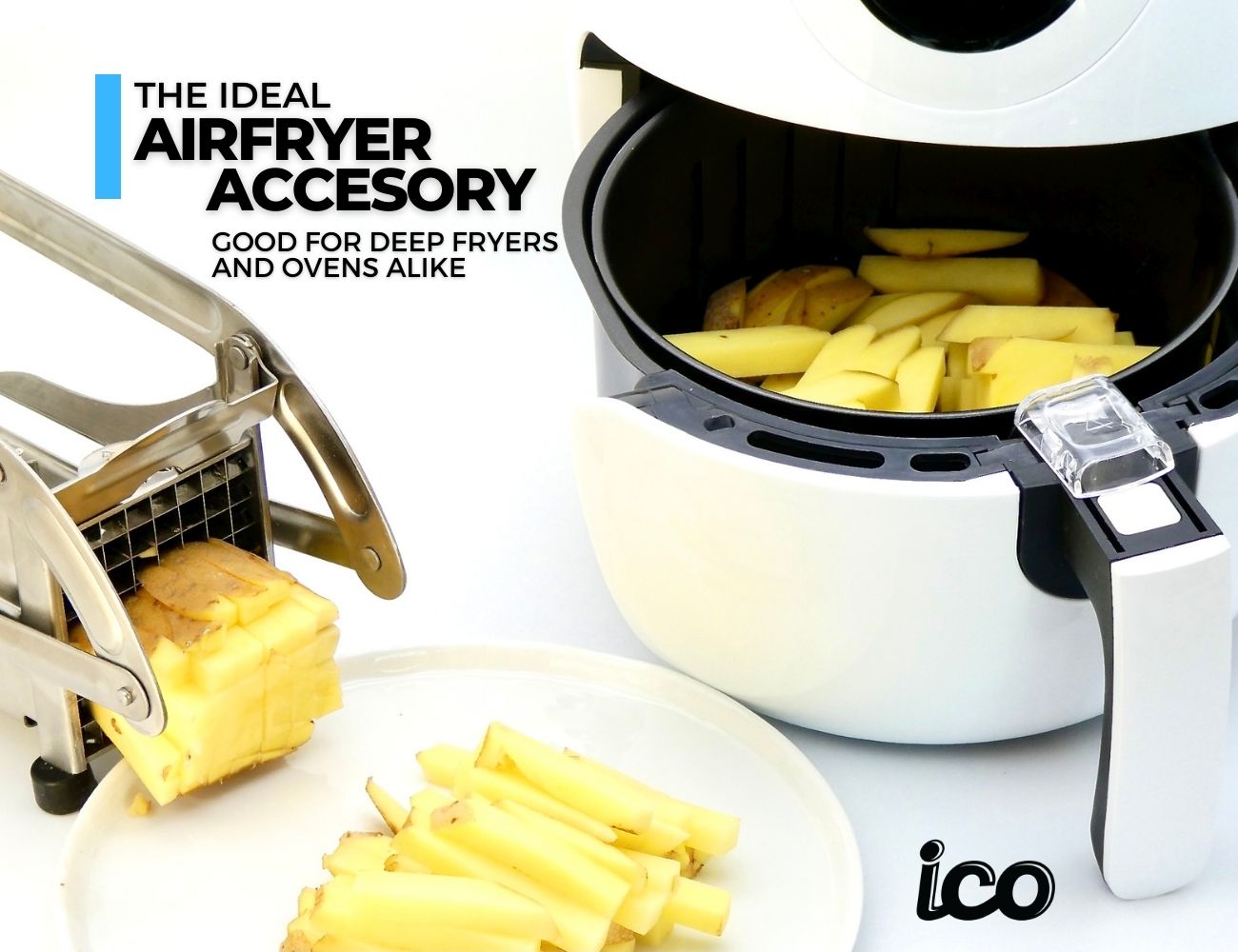 ICO cortador de papas francesas fritas de 2 cuchillas de acero inoxidable,  color blanco. : Hogar y Cocina 